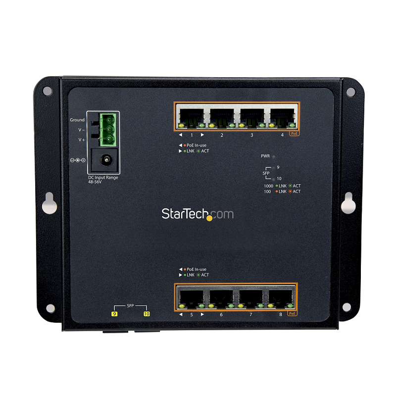 StarTech IES101GP2SFW 8-Port Gb PoE+ Switch w/2 MSA SFP Slots (L2)